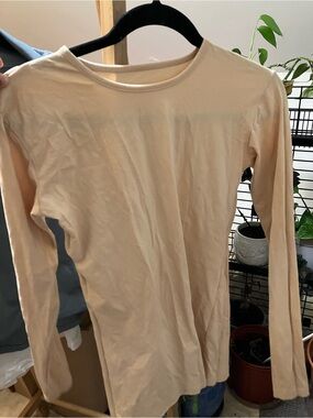 Light Beige Long Sleeve Crewneck Top in Cotton - like new, size S